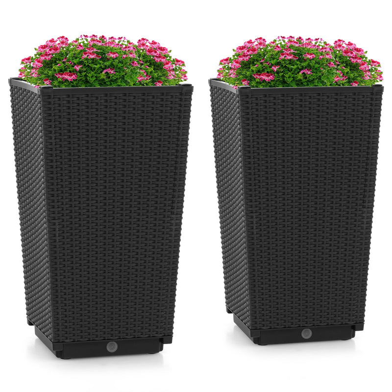 Outdoor Wicker Flower Pot Set of 2 with Drainage Hole for Porch Balcony