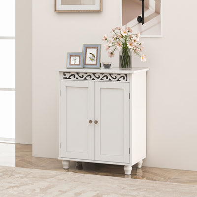 Freestanding Bathroom Cabinet Floor Storage Organizer with Adjustable Shelf and Solid Wood Legs-White