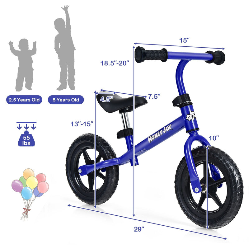 Kids No Pedal Balance Bike with Adjustable Handlebar and Seat-Blue