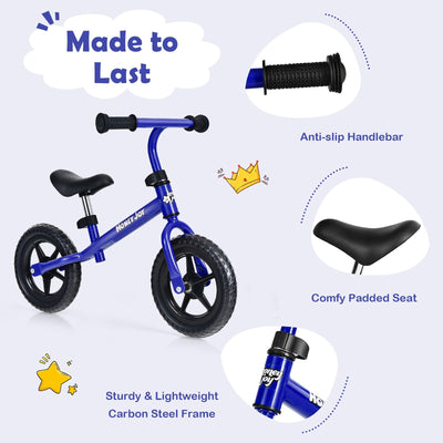 Kids No Pedal Balance Bike with Adjustable Handlebar and Seat-Blue