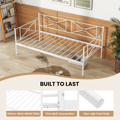 Metal Daybed Twin Bed Frame Stable Steel Slats Sofa Bed-White