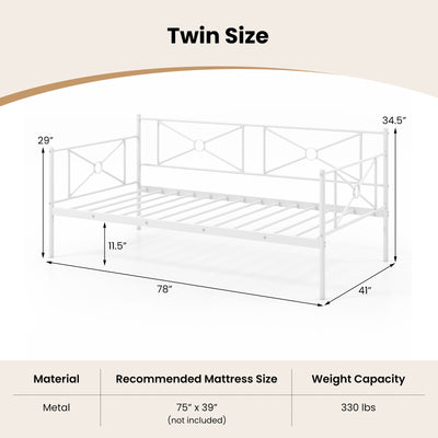 Metal Daybed Twin Bed Frame Stable Steel Slats Sofa Bed-White