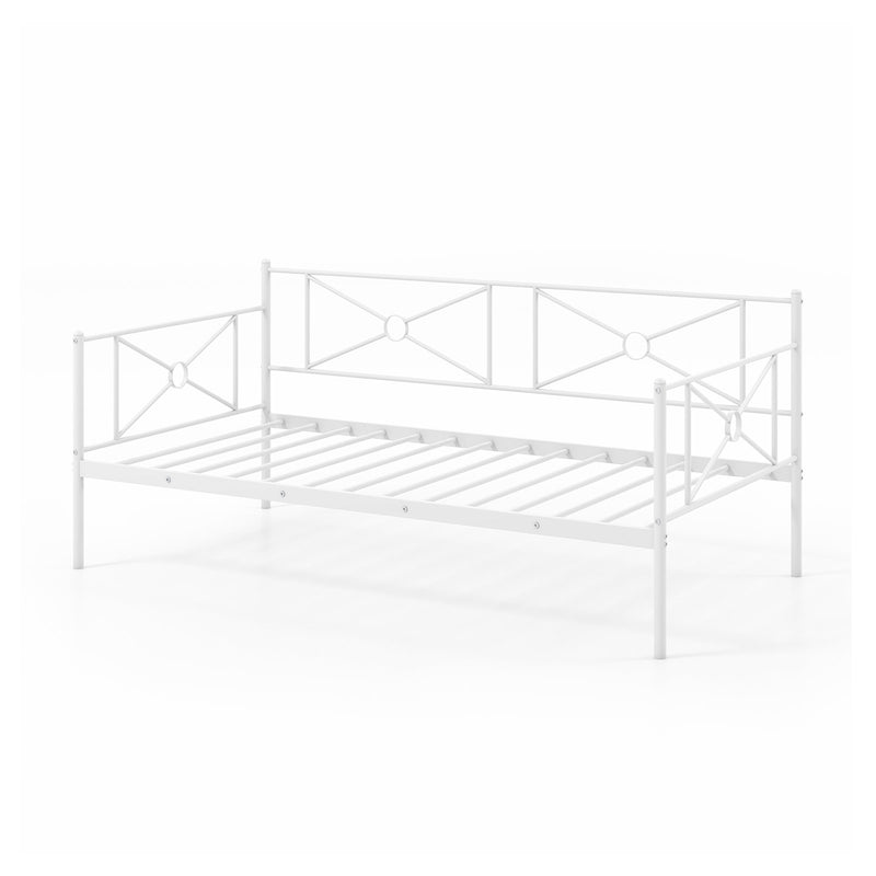 Metal Daybed Twin Bed Frame Stable Steel Slats Sofa Bed-White