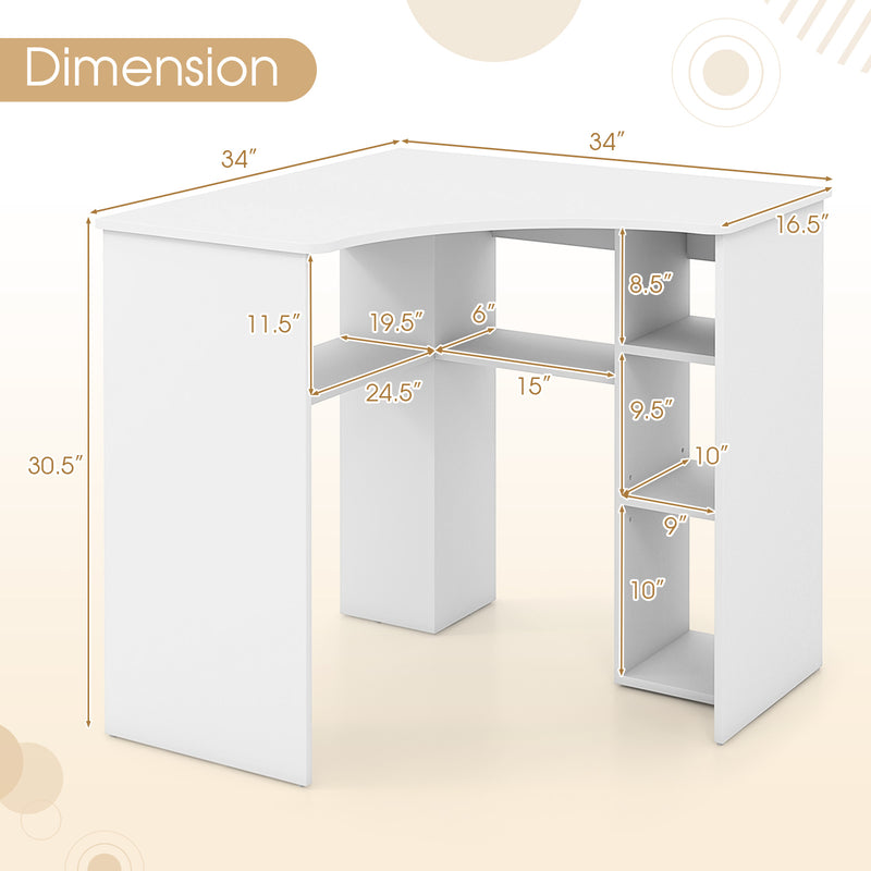 Corner Computer Desk Triangle Home Office Desk with Adjustable Shelf and Arc-Shaped Profile-White