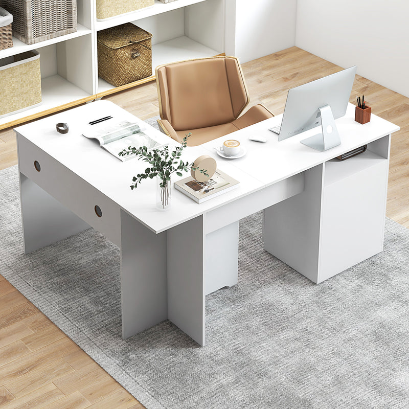 L-Shaped Computer Desk with Letter File Drawer-White