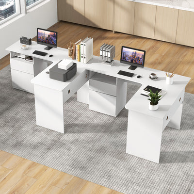 L-Shaped Computer Desk with Letter File Drawer-White