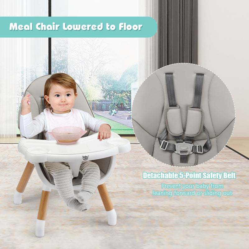 5-in-1 Baby Wooden Convertible High Chair -Gray