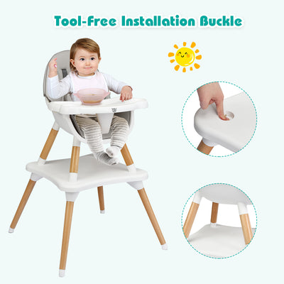 5-in-1 Baby Wooden Convertible High Chair -Gray