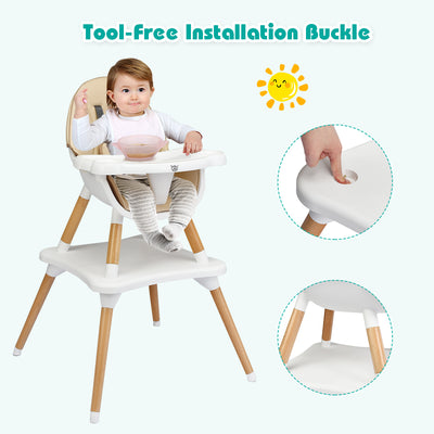 5-in-1 Baby Wooden Convertible High Chair -Khaki