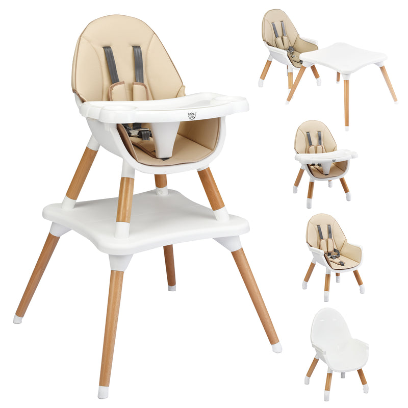 5-in-1 Baby Wooden Convertible High Chair -Khaki