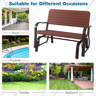 2-Seat Porch Glider with HDPE Back Seat and Steel Frame-Brown