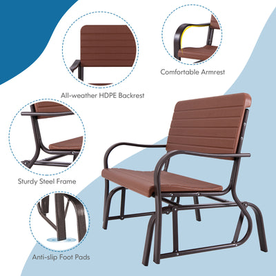 2-Seat Porch Glider with HDPE Back Seat and Steel Frame-Brown