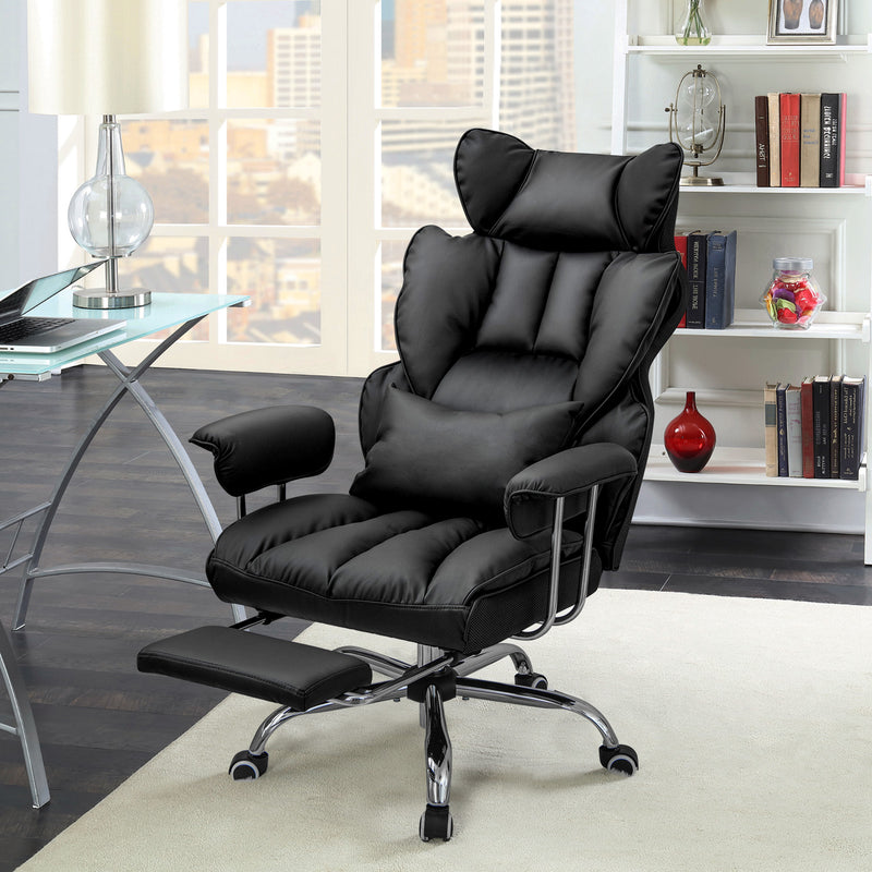 Big and Tall Executive Office Desk Chair with Footrest and Lumbar Support-Black