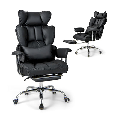 Big and Tall Executive Office Desk Chair with Footrest and Lumbar Support-Black