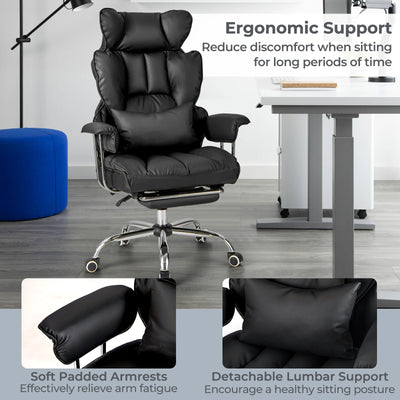 Big and Tall Executive Office Desk Chair with Footrest and Lumbar Support-Black