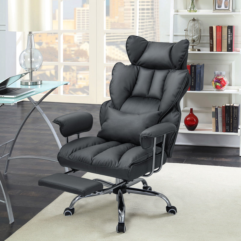 Big and Tall Executive Office Desk Chair with Footrest-Gray