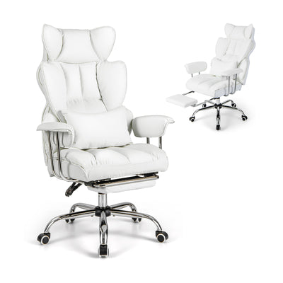 Big and Tall Executive Office Desk Chair with Footrest-White