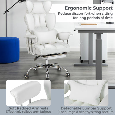 Big and Tall Executive Office Desk Chair with Footrest-White