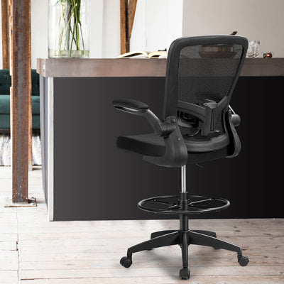 Height Adjustable Drafting Chair with Flip Up Arms-Black