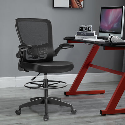 Height Adjustable Drafting Chair with Flip Up Arms-Black