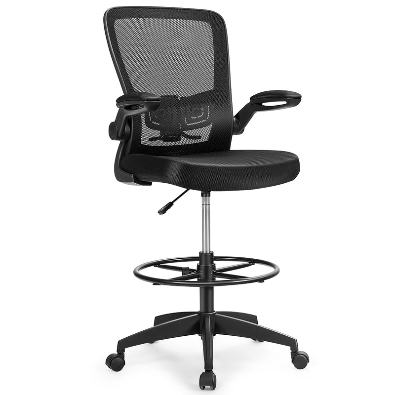 Height Adjustable Drafting Chair with Flip Up Arms-Black