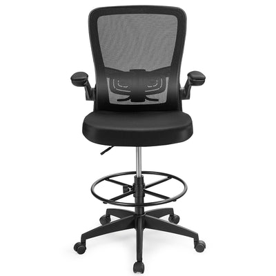 Height Adjustable Drafting Chair with Flip Up Arms-Black