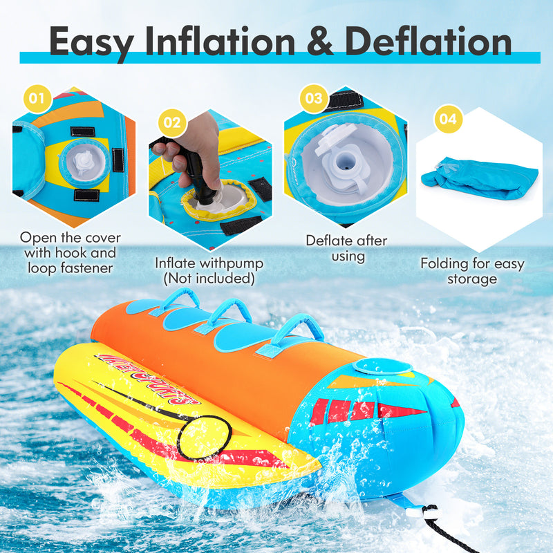 3-Person Inflatable Banana Boat with 3 EVA-padded Seats and Handles