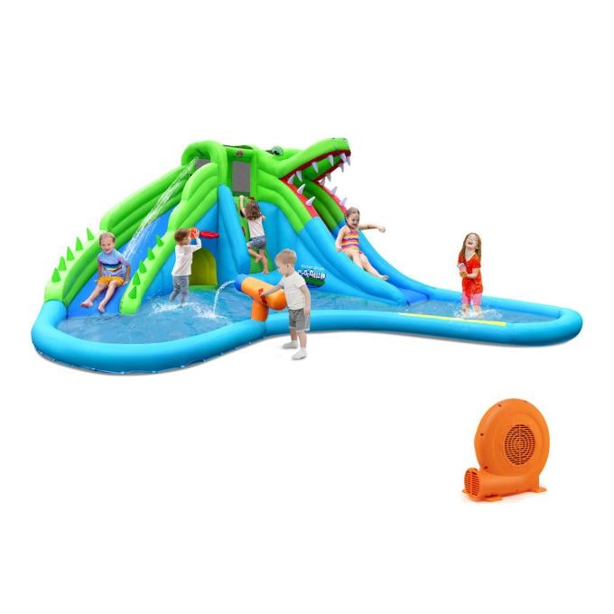 Inflatable Crocodile Style Water Slide Upgraded Kids Bounce Castle with 680W Blower