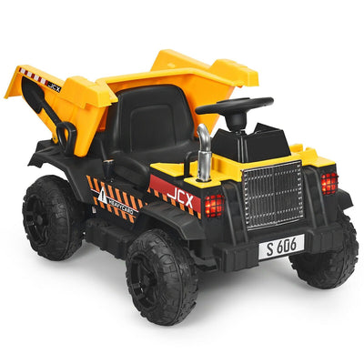 12V Battery Kids Ride On Dump Truck with Electric Bucket and Dump Bed-Yellow