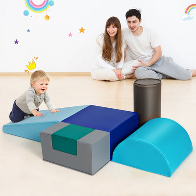 6 Piece Climb Crawl Play Set Indoor Kids Toddler-Light Blue