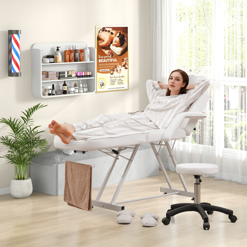 73 Inch Facial Chair Set with Removable Headrest Detachable Armrests and Towel Rack-White