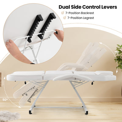 73 Inch Facial Chair Set with Removable Headrest Detachable Armrests and Towel Rack-White