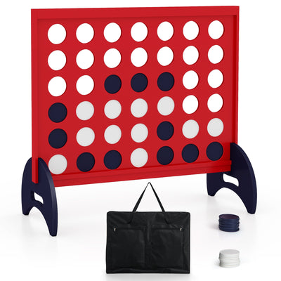 Wooden 4-in-a-row Game Set with 42 PCS Chips and 600D Oxford Fabric Carrying Bag-Red