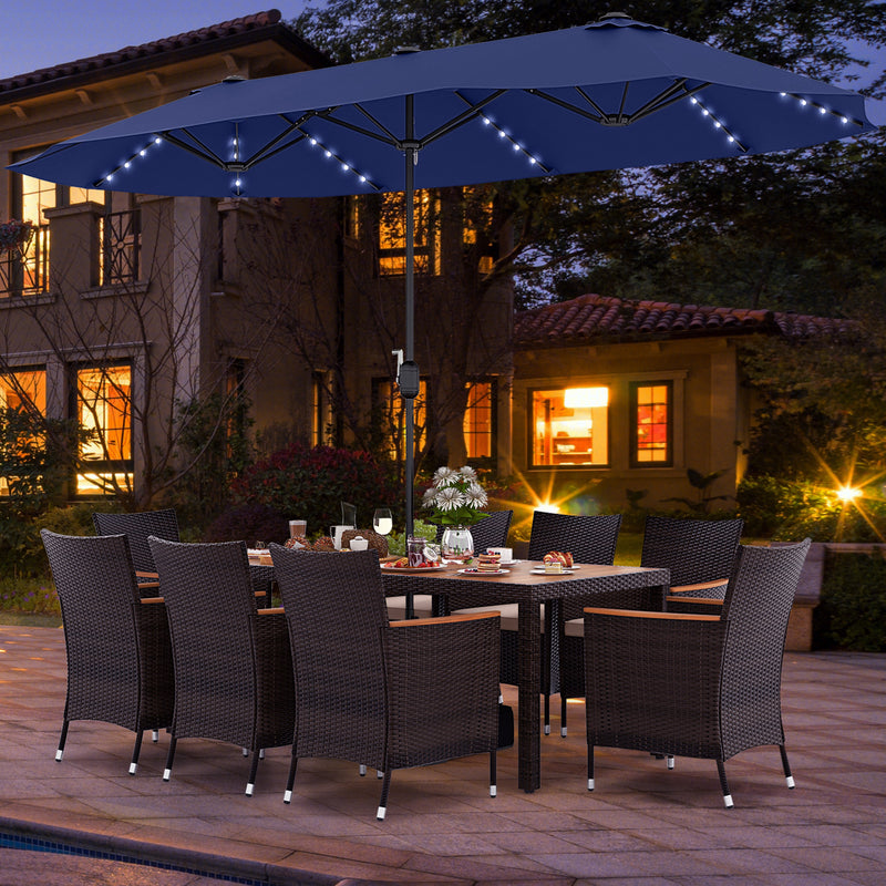 11 Pieces Patio Dining Set with 15 Feet Double-Sided Patio Umbrella and Base-Navy