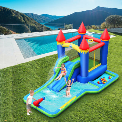 Inflatable Bounce House Castle Water Slide with Climbing Wall and 580W Blower