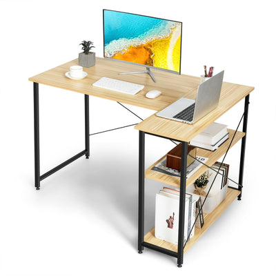 48 Inch Reversible L Shaped Computer Desk with Adjustable Shelf-Natural