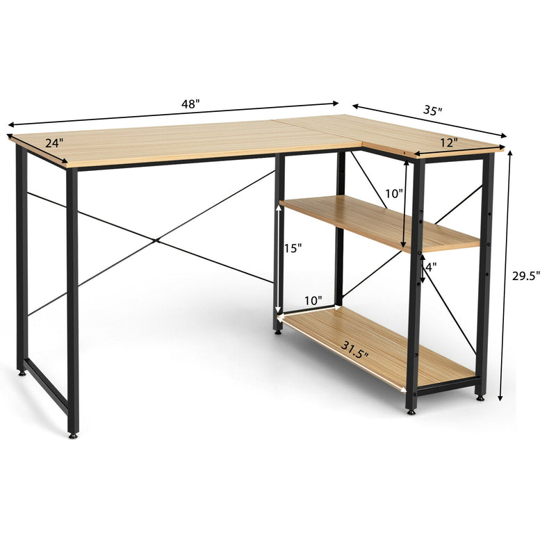 48 Inch Reversible L Shaped Computer Desk with Adjustable Shelf-Natural