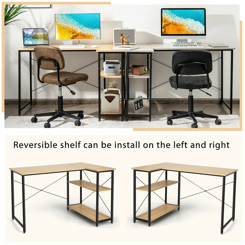 48 Inch Reversible L Shaped Computer Desk with Adjustable Shelf-Natural