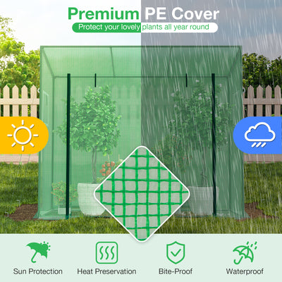 Outdoor Portable Walk-in Greenhouse with PE Cover Heavy-Duty Metal Frame Roll-up Zipper Door