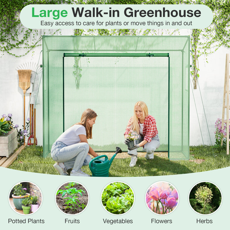 Outdoor Portable Walk-in Greenhouse with PE Cover Heavy-Duty Metal Frame Roll-up Zipper Door