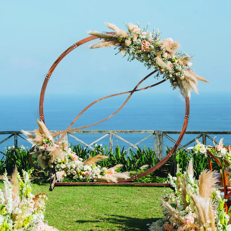 Wooden Wedding Arch Solid Wood Arbor Backdrop Stand for Wedding Ceremony-Round