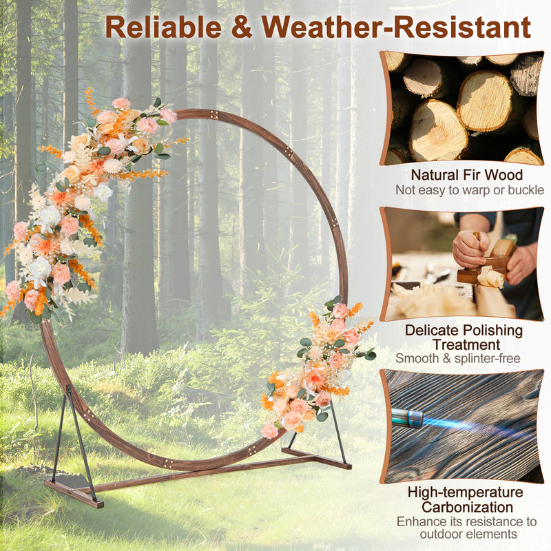 Wooden Wedding Arch Solid Wood Arbor Backdrop Stand for Wedding Ceremony-Round