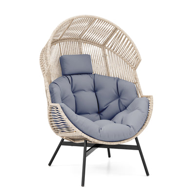 Wicker Oversized Egg Style Chair with Cushions and Headrest-Gray