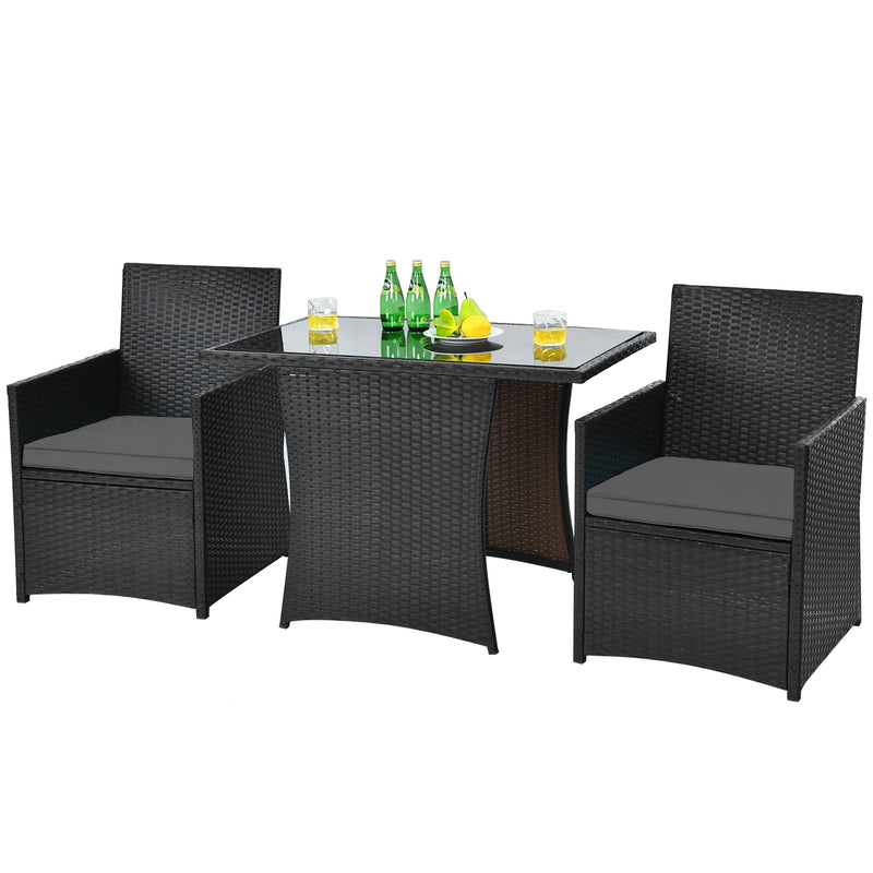 3 Pieces Patio Rattan Furniture Set with Cushion and Sofa Armrest-Gray