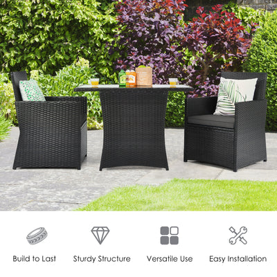 3 Pieces Patio Rattan Furniture Set with Cushion and Sofa Armrest-Gray