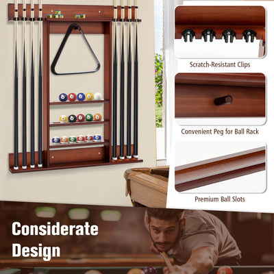 Wall-mounted Billiards Pool Cue Rack Only-Brown