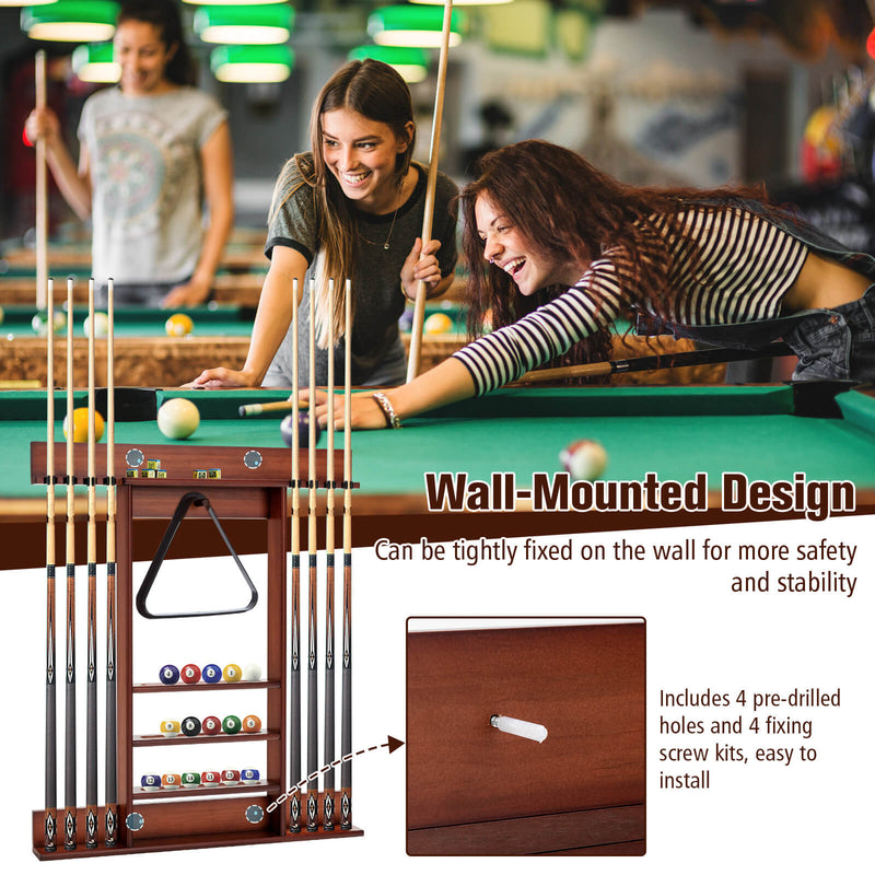 Wall-mounted Billiards Pool Cue Rack Only-Brown