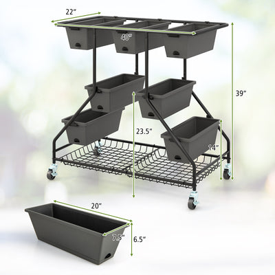 Vertical Raised Garden Bed with 7 Planter Boxes and Storage Baskets-Black