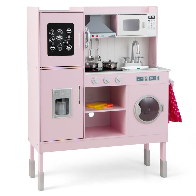 Wooden Pretend Play Kitchen for Kids with 16 Pieces Accessories-Pink