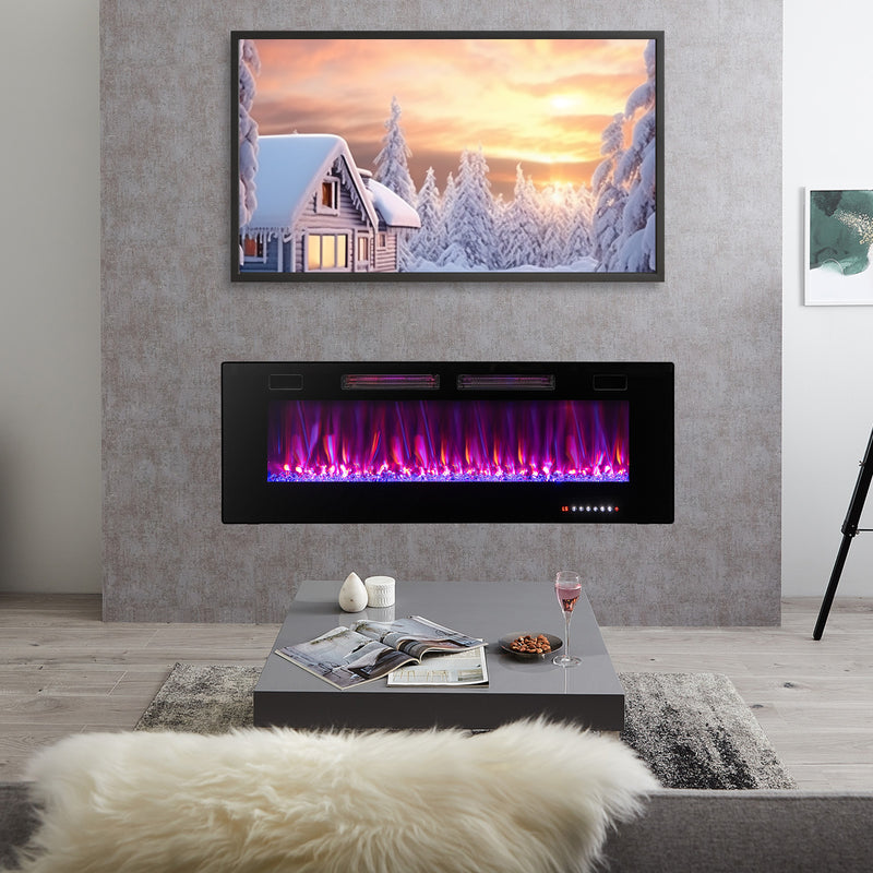 42/50/60/72 Inch Ultra-Thin Electric Fireplace with Decorative Crystals-50 inches